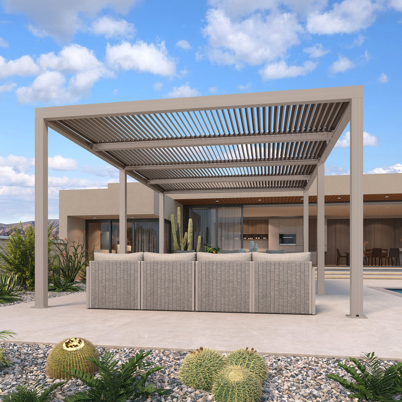 PURPLE LEAF Louvered Pergola Modern Champagne Pergola with Adjustable Roof for Deck Backyard Garden