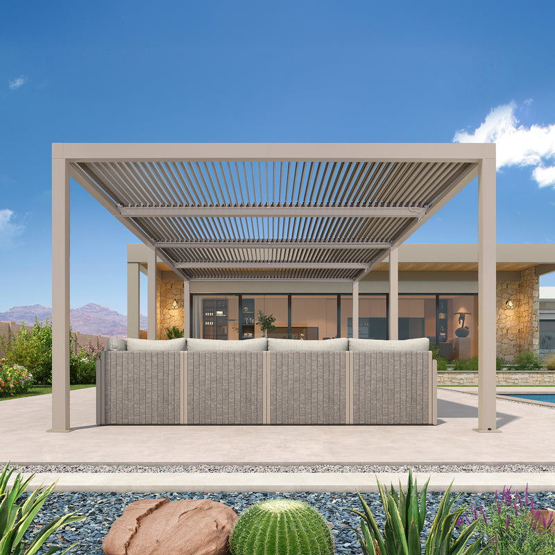 PURPLE LEAF Louvered Pergola Modern Champagne Pergola with Adjustable Roof for Deck Backyard Garden