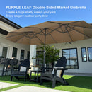 PURPLE LEAF 15'X9' double-sided large patio market beige umbrella with light and free base creates a huge shady area in your yard.Enjoy elegant outdoor party time.