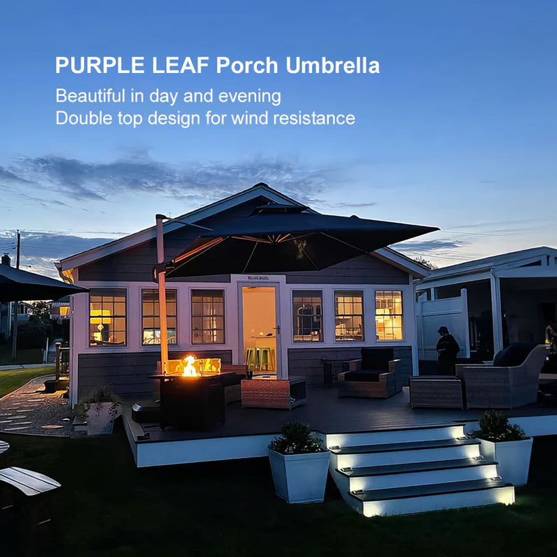PURPLE LEAF Rectangular Large Outdoor Cantilever Umbrella With Base for Garden, Pool
