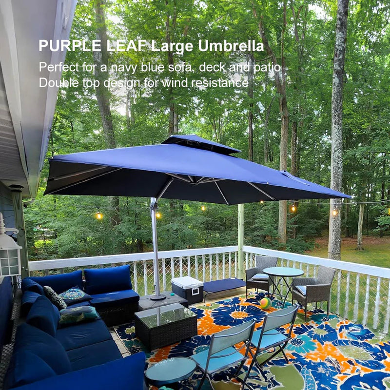 PURPLE LEAF Rectangular Large Outdoor Cantilever Umbrella With Base for Garden, Pool