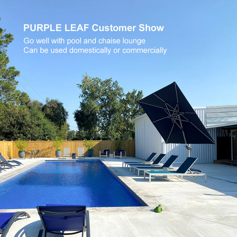 PURPLE LEAF Rectangular Large Outdoor Cantilever Umbrella With Base for Garden, Pool