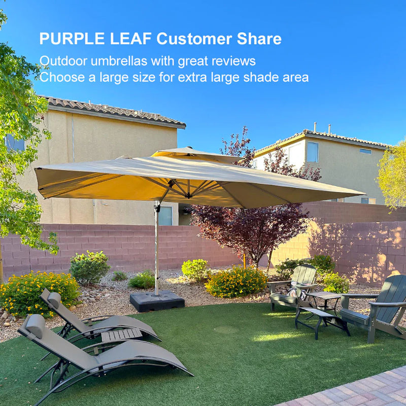 PURPLE LEAF Rectangular Large Outdoor Cantilever Umbrella With Base for Garden, Pool