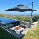 PURPLE LEAF 9x9ft patio cantilever umbrella with base by pool.