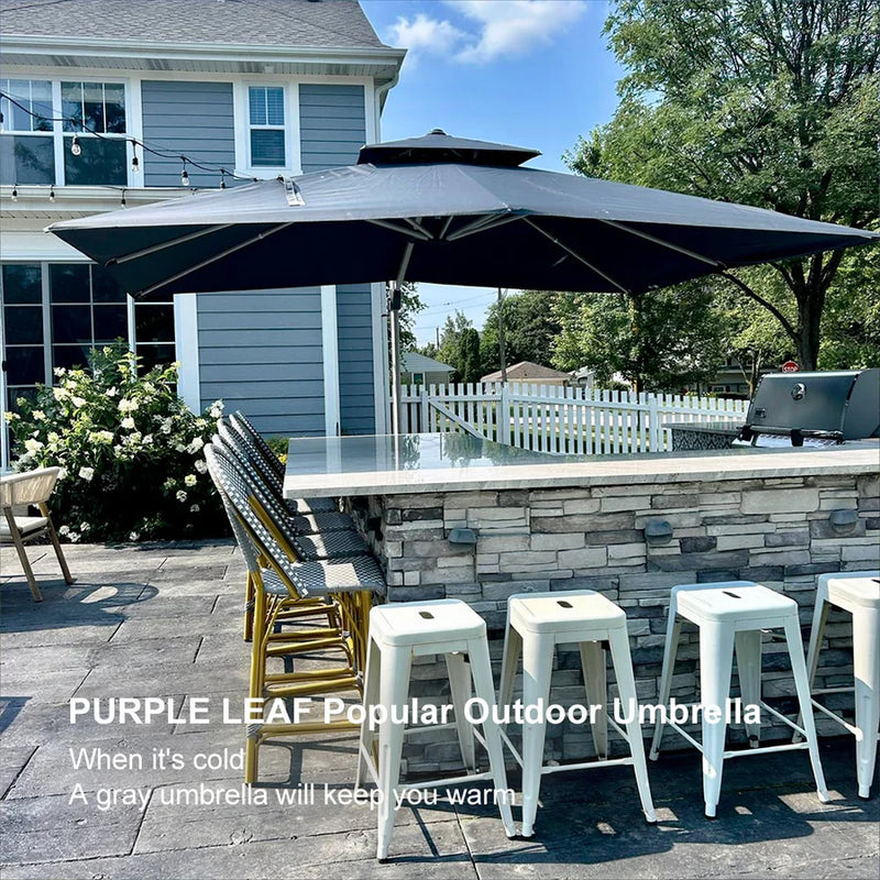 PURPLE LEAF Rectangular Large Outdoor Cantilever Umbrella With Base for Garden, Pool