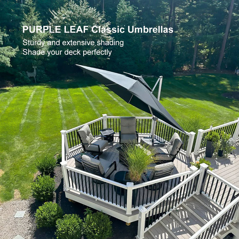 PURPLE LEAF Rectangular Large Outdoor Cantilever Umbrella With Base for Garden, Pool