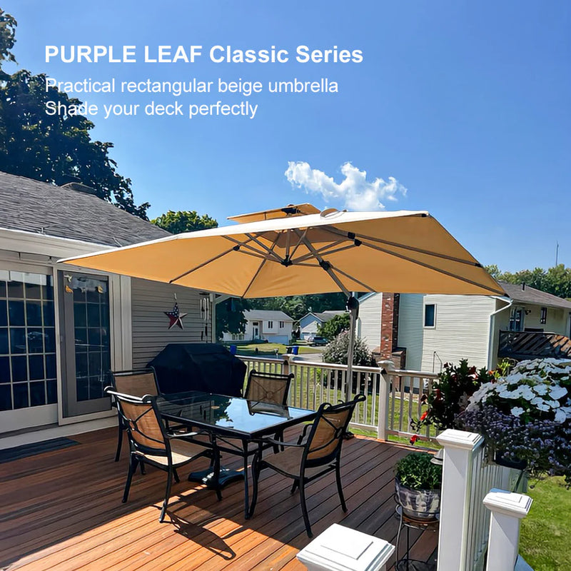 PURPLE LEAF Rectangular Large Outdoor Cantilever Umbrella With Base for Garden, Pool