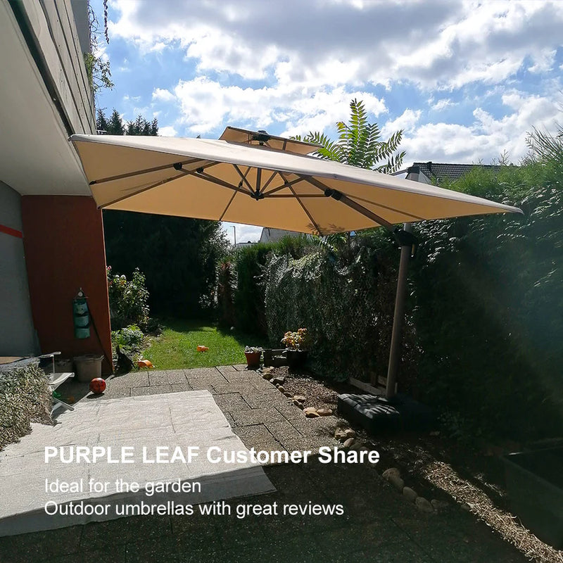 PURPLE LEAF Rectangular Large Outdoor Cantilever Umbrella With Base for Garden, Pool