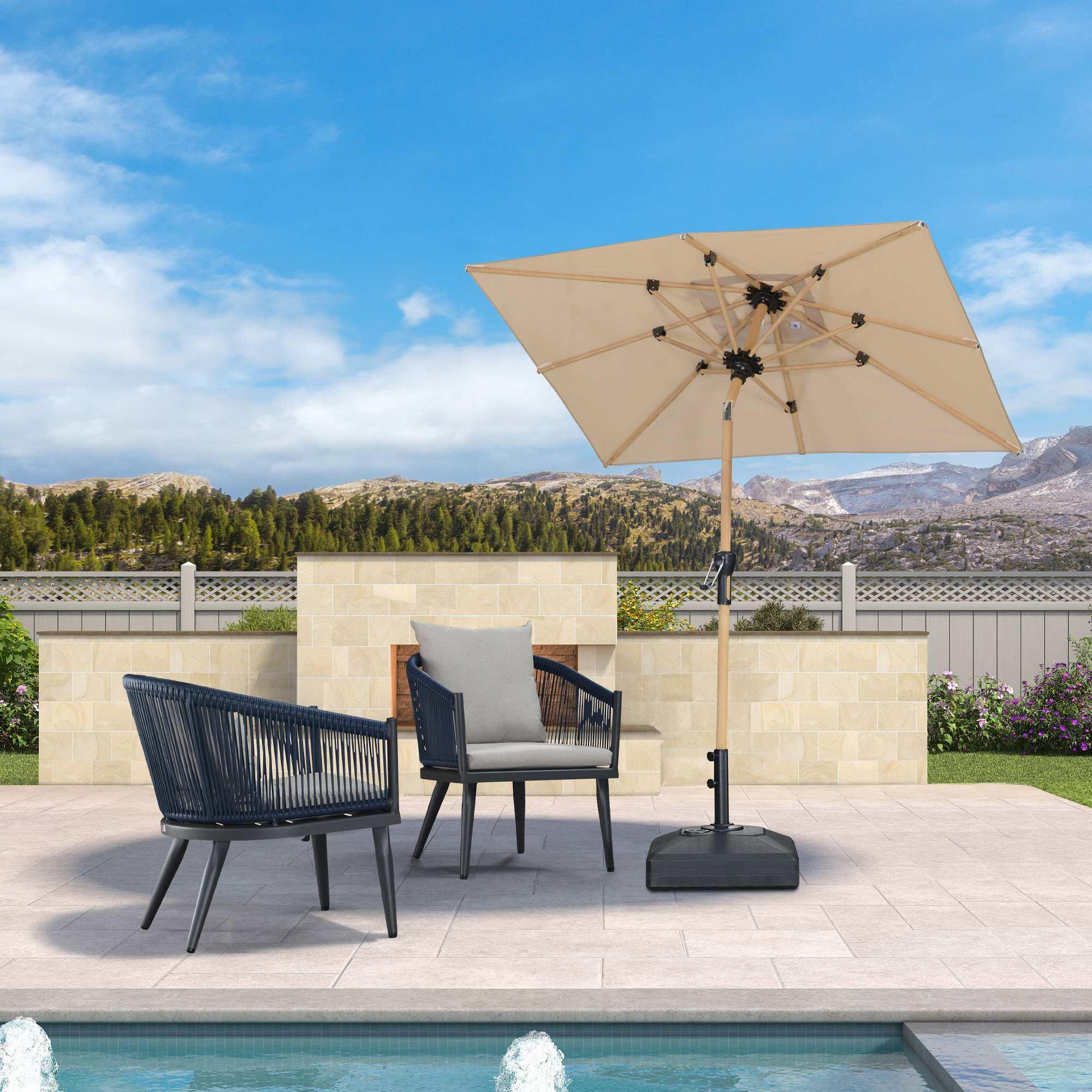 Wood-Color Aluminum Patio Umbrella | Tiltable Crank