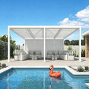 PURPLE LEAF Athena Louvered Pergola White Outdoor Aluminum Pergola with Solid Color Roller Blind Adjustable Gazebo for Patio Deck Garden