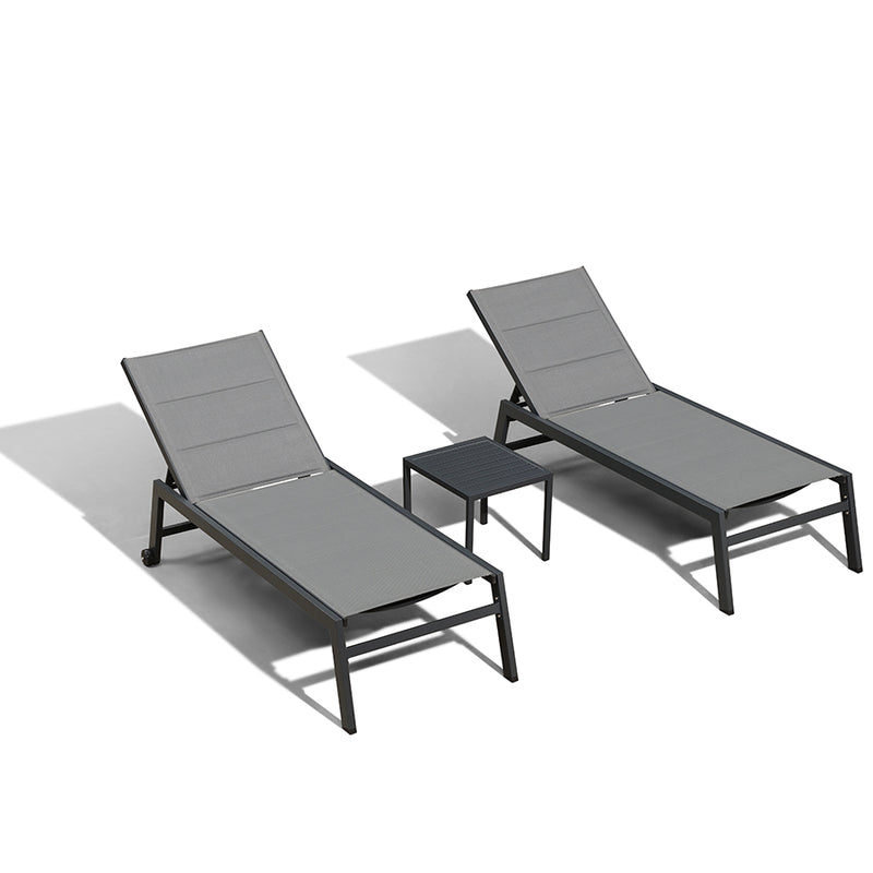 PURPLE LEAF Extra Large 2 Pieces Outdoor Aluminum Chaise Lounge Chair with Wheels