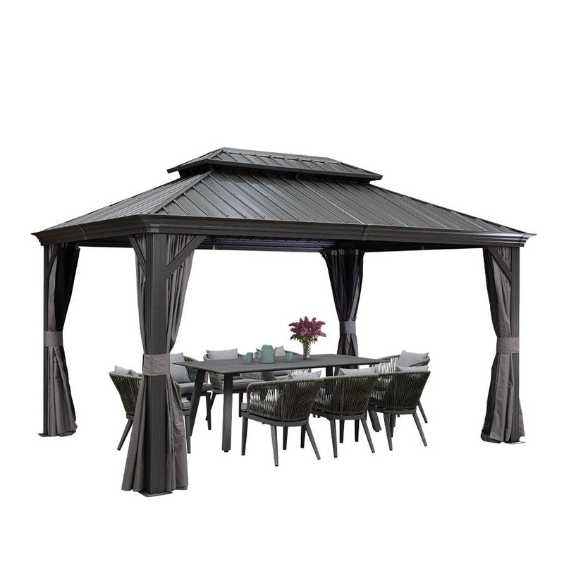 【Outdoor Idea】PURPLE LEAF Patio Gazebo with Aluminum Frame Grey Dining Sets-Bundle Set - Purple Leaf Garden