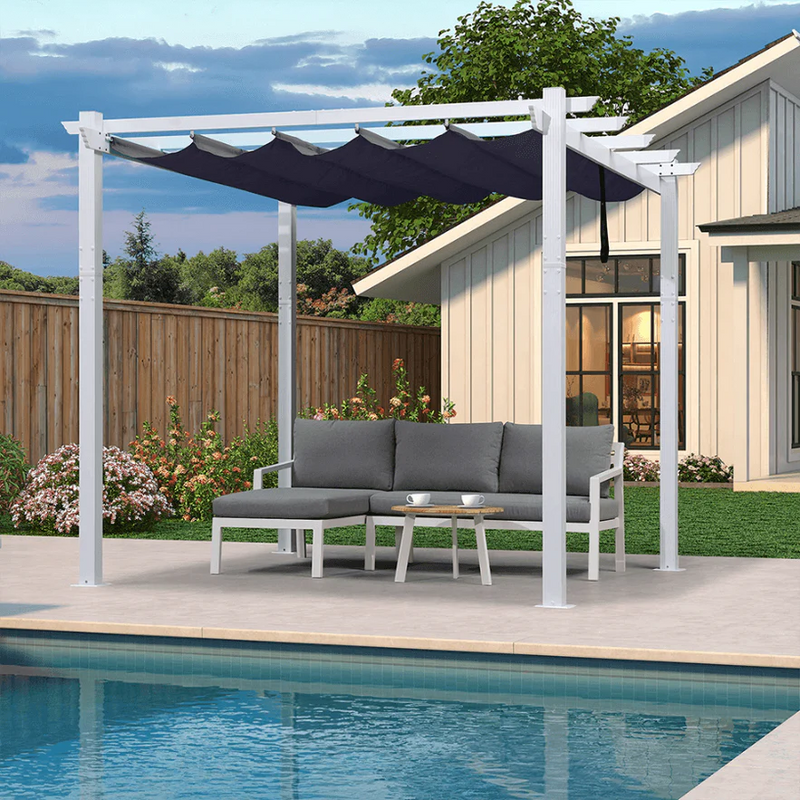 PURPLE LEAF Outdoor Retractable Pergola Aluminum White Pergola with Sun Shade Canopy Patio Modern Shelter for Garden Yard Deck