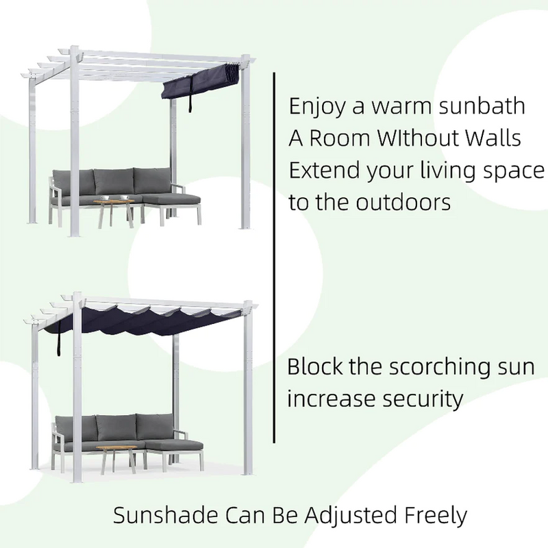 PURPLE LEAF Outdoor Retractable Pergola Aluminum White Pergola with Sun Shade Canopy Patio Modern Shelter for Garden Yard Deck