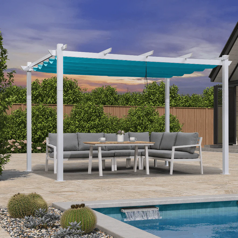 PURPLE LEAF Outdoor Retractable Pergola Aluminum White Pergola with Sun Shade Canopy Patio Modern Shelter for Garden Yard Deck