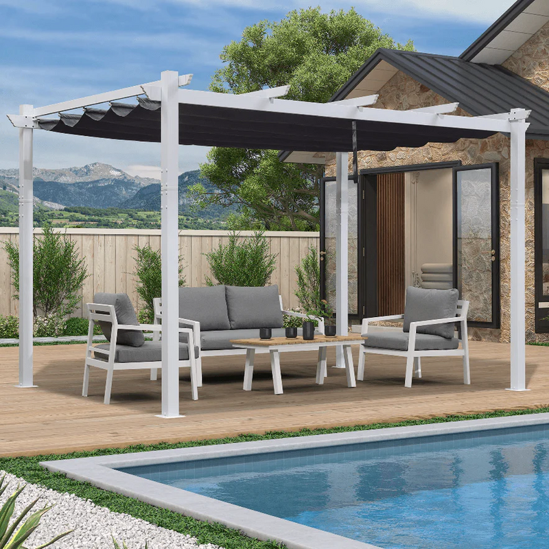 PURPLE LEAF Outdoor Retractable Pergola Aluminum White Pergola with Sun Shade Canopy Patio Modern Shelter for Garden Yard Deck