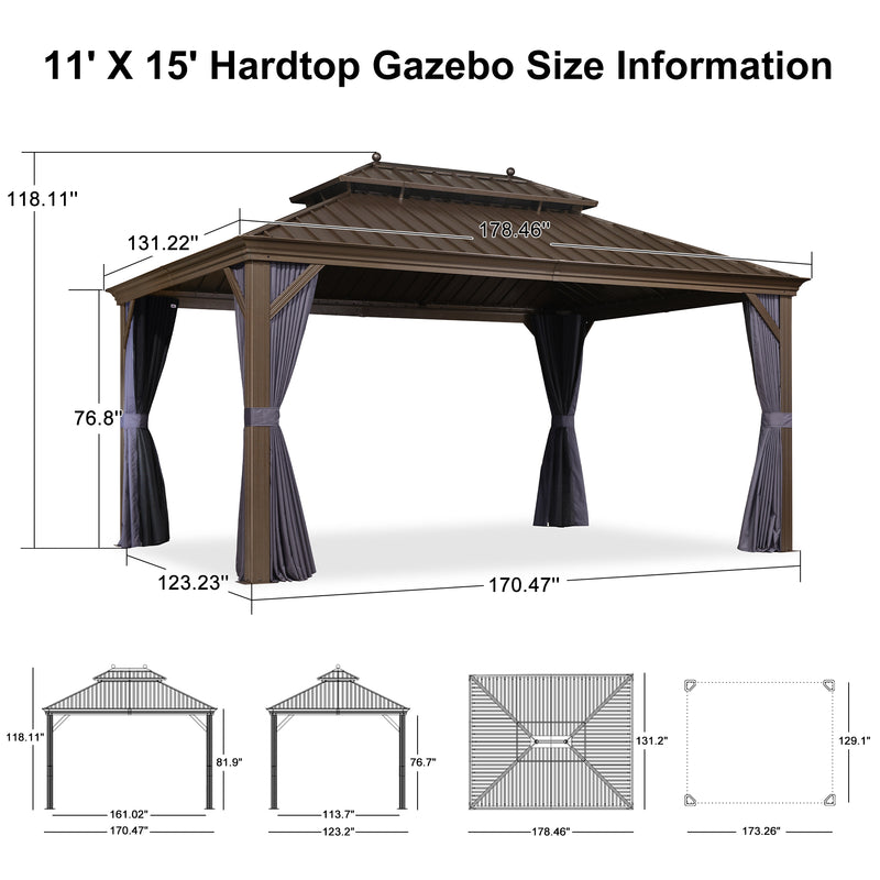 PURPLE LEAF Outdoor Hardtop Gazebo for Garden Bronze Double Roof Aluminum Frame Pavilion