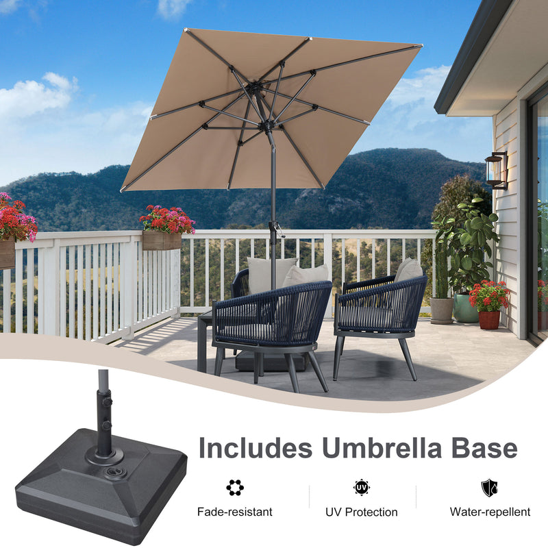 PURPLE LEAF Crank and Tilt Square Patio Table Umbrella with Base for Garden Porch