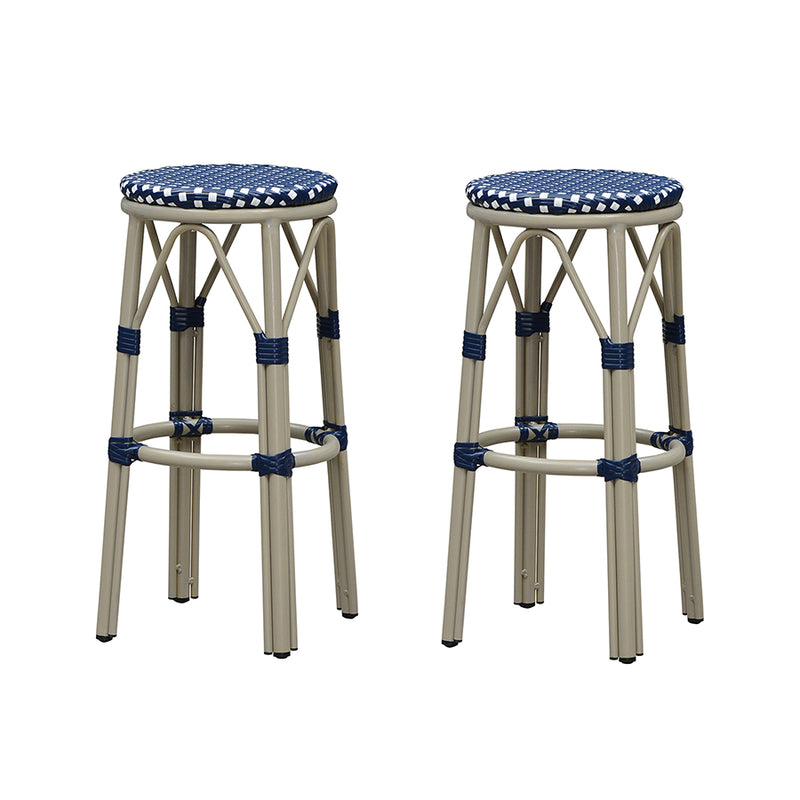 PURPLE LEAF Patio Round Bar Stools Set of 2 Outdoor Backless Barstools Woven Rattan Bar Chair  for Indoor Kitchen Island Bistros Cafe Restaurant