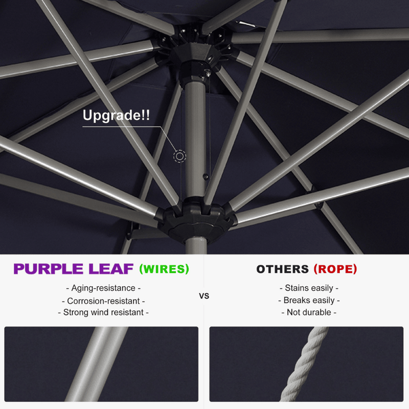PURPLE LEAF Deluxe Aluminum Market Umbrella, Outdoor Table Umbrella for Patio, Porch