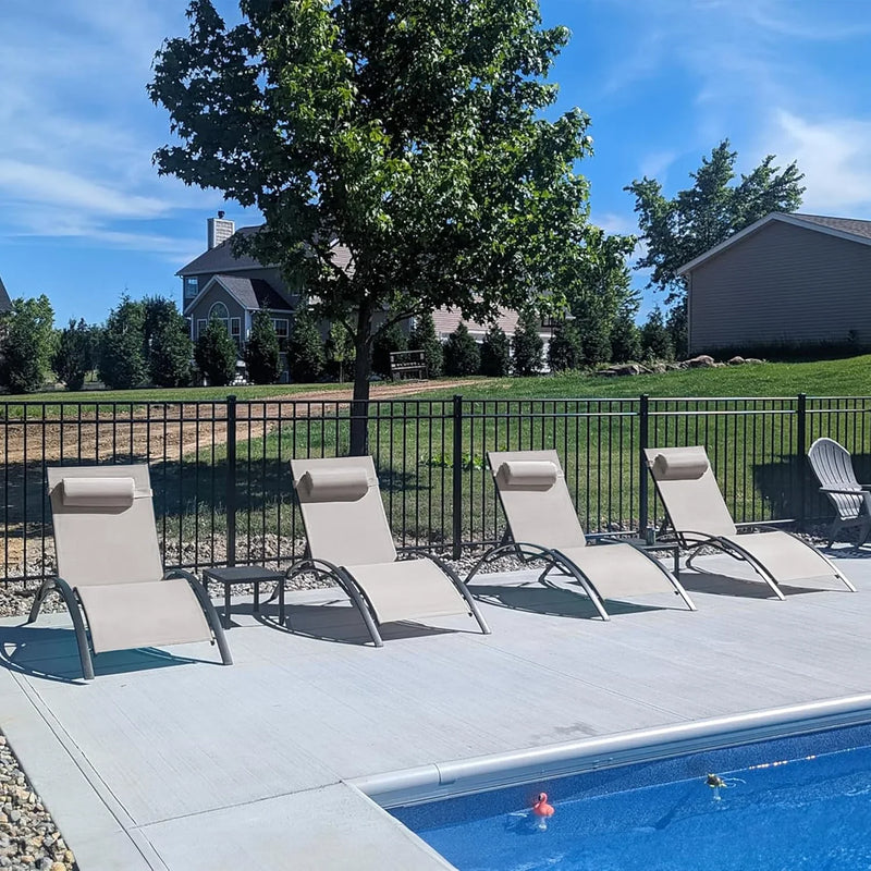 PURPLE LEAF Patio Chaise Lounge Set Outdoor Beach Pool Sunbathing Lawn Lounger Recliner Chair Outside Chairs with Side Table Included