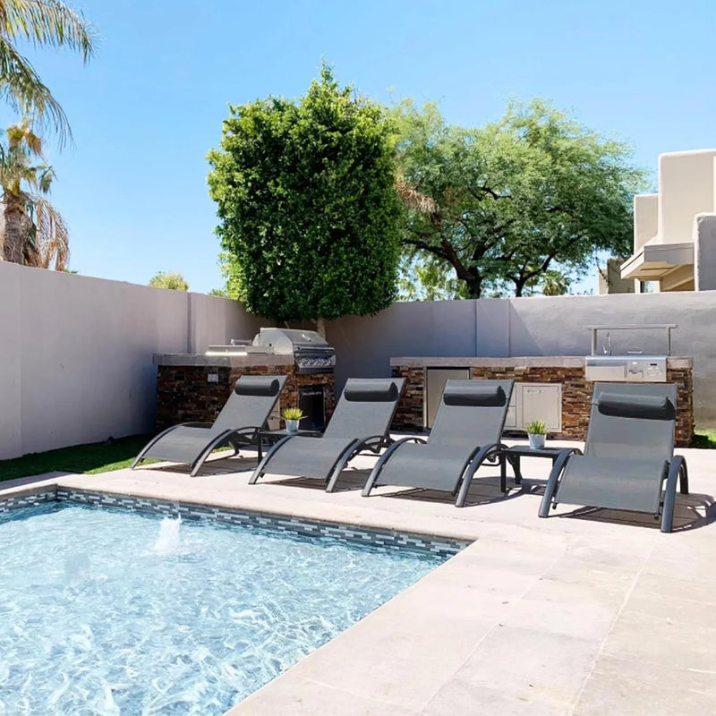 PURPLE LEAF Patio Chaise Lounge Set Outdoor Beach Pool Sunbathing Lawn Lounger Recliner Chair Outside Chairs with Side Table Included