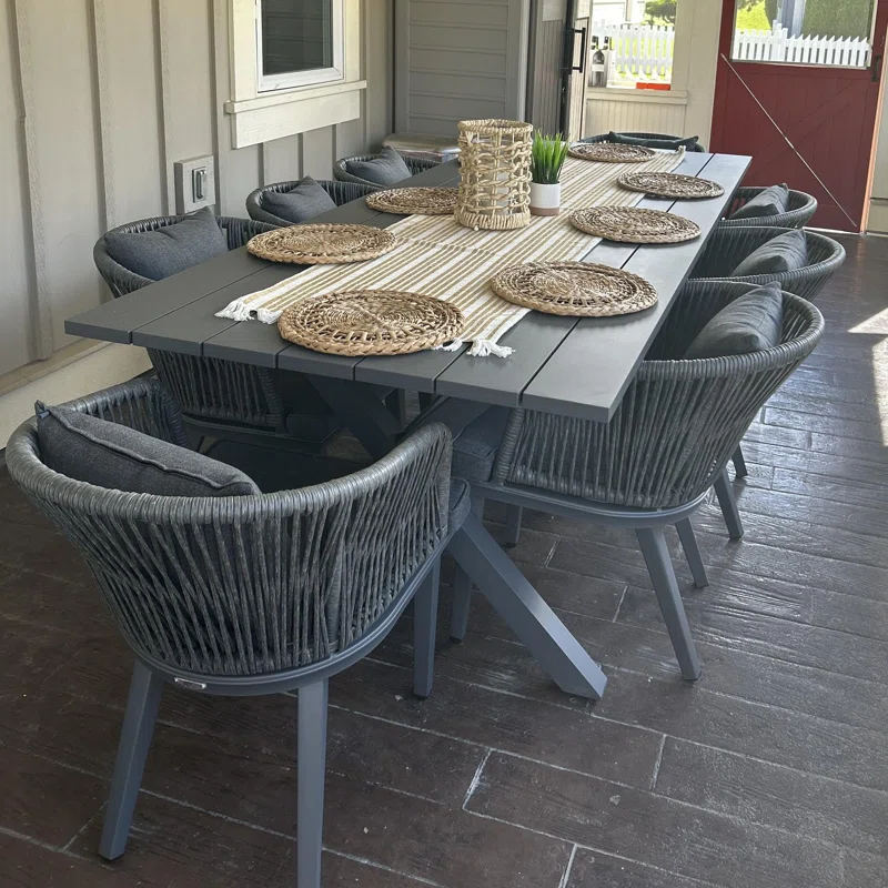 PURPLE LEAF Patio Dining Sets with Aluminum Frame Table & Handwoven Wicker Chairs Grey