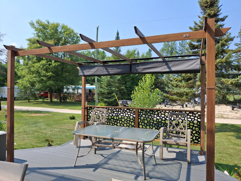 PURPLE LEAF Outdoor Retractable Pergola with Sun Shade Canopy Patio Metal Shelter for Garden Pavilion Natural Wood Grain Frame Grill Gazebo