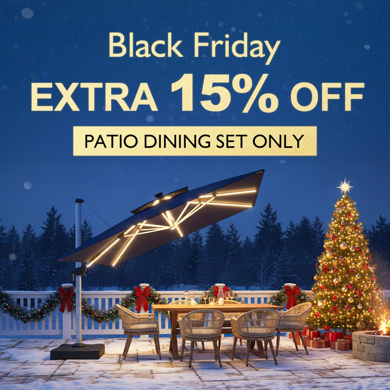 PURPLE LEAF Modern Outdoor Dining Table with 6/8/10 Seats, All-Weather Aluminum Table and Rattan Chairs with Cushions, Champagne