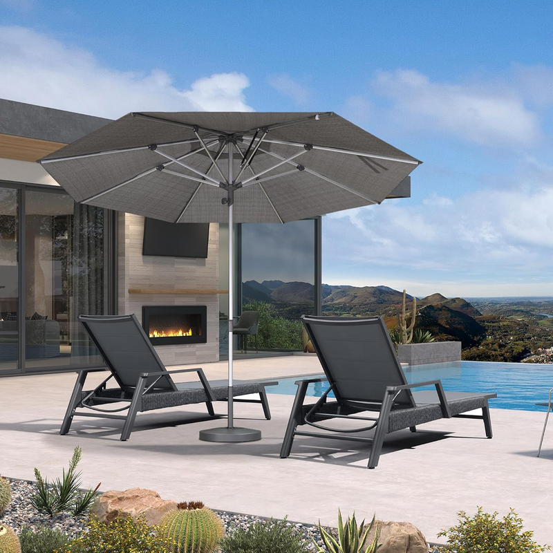 PURPLE LEAF 3-Piece Outdoor Chaise Lounge Set with Market Umbrella Adjustable Outdoor Recliners for Pool, Garden and Backyard