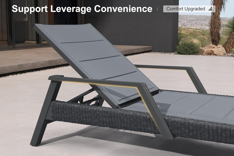 PURPLE LEAF 3-Piece Outdoor Chaise Lounge Set with Market Umbrella Adjustable Outdoor Recliners for Pool, Garden and Backyard