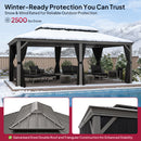 PURPLE LEAF Patio Gazebo for Pool Light Grey Hardtop Galvanized Steel Roof with String Lights-clear