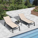 PURPLE LEAF Outdoor Aluminum Chaise Lounge with Wheels and Side Table for Outdoor Backyard Poolside