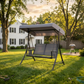 PURPLE LEAF Porch Swing with Adjustable Tilt Canopy Patio Swing with Stand and Meatl Steel Frame All-Weather Outdoor Swing Chair Seat Space-Saving for Backyard Garden Deck