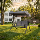 PURPLE LEAF Porch Swing with Adjustable Tilt Canopy Patio Swing with Stand and Meatl Steel Frame All-Weather Outdoor Swing Chair Seat Space-Saving for Backyard Garden Deck