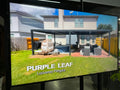 PURPLE LEAF Louvered Pergola setup with furniture, perfect for weatherproof outdoor TV entertainment.