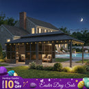 PURPLE LEAF Sunroom Hardtop Gazebo Solarium Grey Galvanized Steel Double Roof  All-Weather Aluminum Outdoor Screen House with String Lights