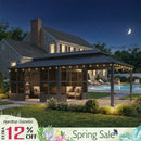 PURPLE LEAF Sunroom Hardtop Gazebo Solarium Grey Galvanized Steel Double Roof  All-Weather Aluminum Outdoor Screen House with String Lights