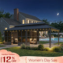 Purple Leaf grey hardtop gazebo sunroom with string lights. Women's Day Sale 12% OFF.