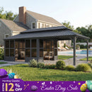 PURPLE LEAF Sunroom Hardtop Gazebo Solarium Grey Galvanized Steel Double Roof  All-Weather Aluminum Outdoor Screen House with String Lights