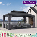 PURPLE LEAF Patio Gazebo for Backyard Grey Hardtop Galvanized Steel Roof Awning with Upgrade Curtain