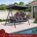 PURPLE LEAF Outdoor Patio Porch Swing Adjustable Backrest, 3-seat Swing Chair with Weather Resistant Steel Frame for Backyard ,Pillows Included