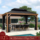 PURPLE LEAF Hardtop Gazebo for Patio Wood Grain Galvanized Steel Frame Awning with Netting