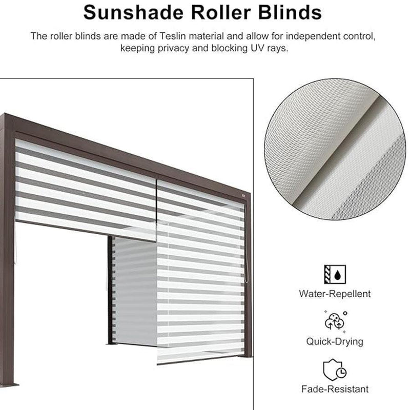 PURPLE LEAF Louvered Pergola Bronze Outdoor Aluminum Pergola with Roller Blind Adjustable Gazebo for Patio Deck Garden