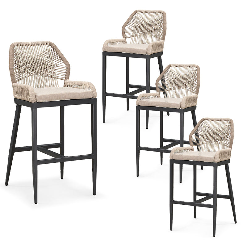 PURPLE LEAF Outdoor Bar Stool Set of 2,  Wicker Rattan Bar stools with Back Aluminum Outside Garden Patio Bar Chairs