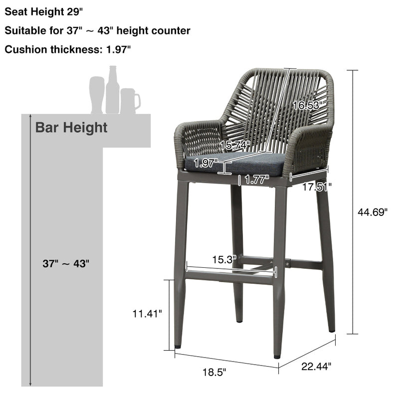 PURPLE LEAF Modern Bar Stools Set of 2, Aluminum Bar Stool with Cushion for Indoor and Outdoor, Kitchen Island