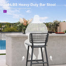 PURPLE LEAF Patio Counter Height Bar Stools Set of 2 Metal Bar Chairs with Back Wicker Woven Stools for Kitchen Island Pool Garden Outdoor Barstools