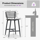 PURPLE LEAF Patio Counter Height Bar Stools Set of 2 Metal Bar Chairs with Back Wicker Woven Stools for Kitchen Island Pool Garden Outdoor Barstools