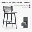 PURPLE LEAF Patio Counter Height Bar Stools Set of 2 Metal Bar Chairs with Back Wicker Woven Stools for Kitchen Island Pool Garden Outdoor Barstools