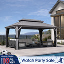PURPLE LEAF Patio Gazebo for Pool Light Grey Hardtop Galvanized Steel Roof with Upgraded Curtains